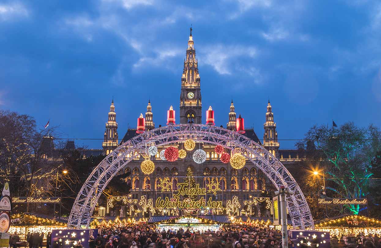 Christmas Market at Rathaus in Vienna, image by Mikecphoto, Shutterstock