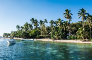 White sand beach, Nanuya Lailai island, the blue lagoon, Yasawas, Fiji, Image by Robert Harding Video, Shutterstock